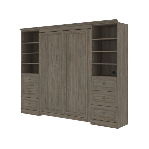 Bestar Versatile Walnut Grey Full Murphy Bed Integrated Storage