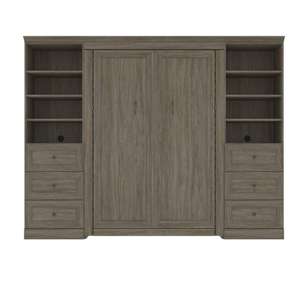 Bestar Versatile Walnut Grey Full Murphy Bed Integrated Storage