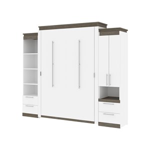 Grand lit escamotable Orion de Bestar et rangement intégré gris noisette et blanc