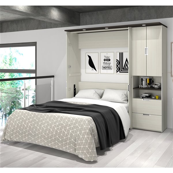 Bestar Lumina  White Chocolate Full Murphy Bed with Integrated Storage