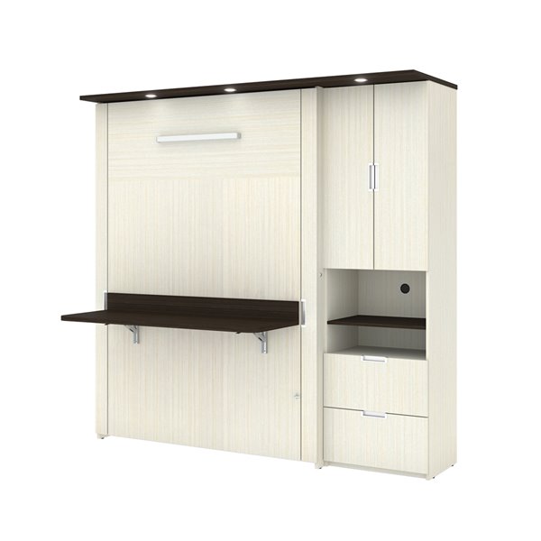 Bestar Lumina  White Chocolate Full Murphy Bed with Integrated Storage