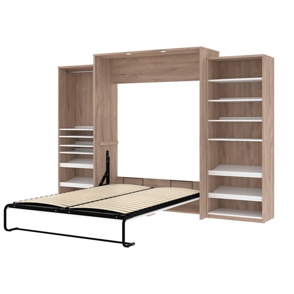 Bestar Cielo Rustic Brown & White - Queen Murphy Bed Integrated Storage