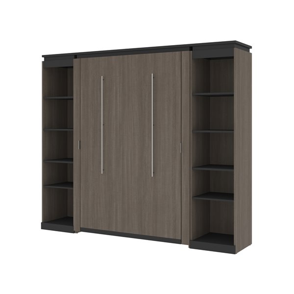 Bestar Orion Bark grey & Graphite Full Murphy Bed and Integrated Storage