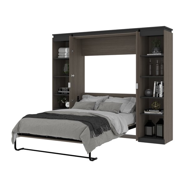 Bestar Orion Bark grey & Graphite Full Murphy Bed and Integrated Storage