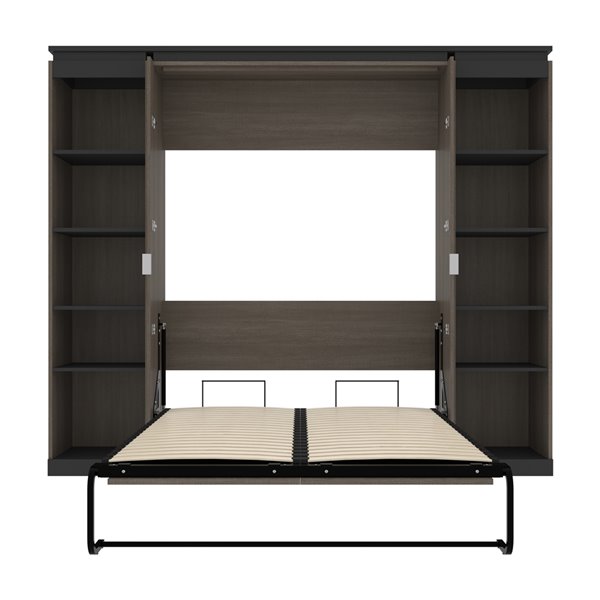 Bestar Orion Bark grey & Graphite Full Murphy Bed and Integrated Storage