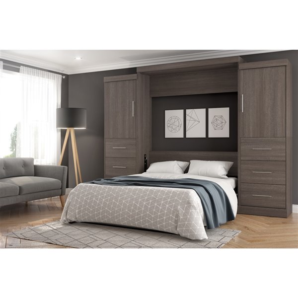 Bestar Nebula Queen Murphy Bed Integrated Storage (Bark Grey)