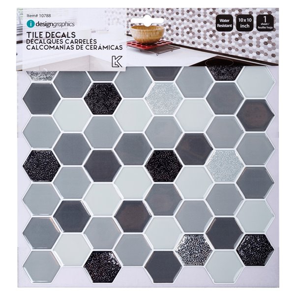 Truu Design 10-in x 10-in Self-Adhesive Grey/Black Geometric Wall Decal