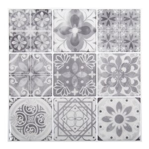 Décalque mural auto-adhésif géométrique gris et blanc par Truu Design, 10 po x 10 po