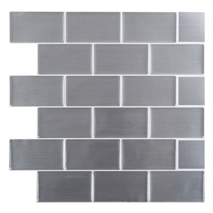 Décalque mural auto-adhésif géométrique gris acier inoxydable par Truu Design, 10 po x 10 po