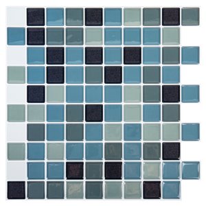 Décalque mural auto-adhésif carré géométrique bleu par Truu Design, 10 po x 10 po
