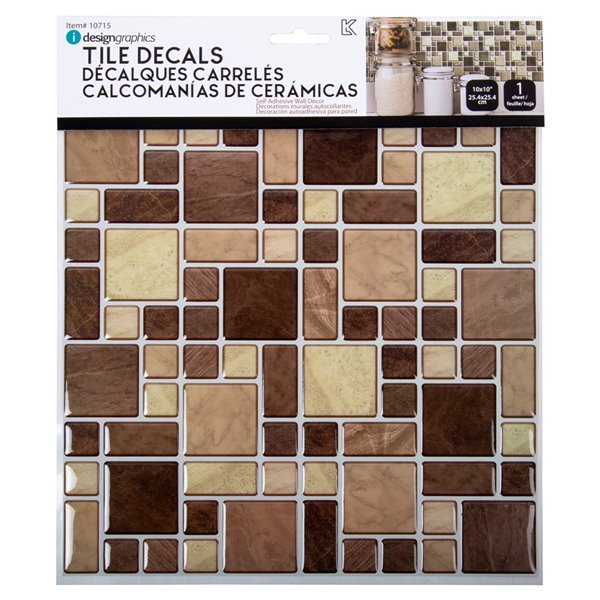 Truu Design 10-in x 10-in Self-Adhesive Beige/Brown Geometric Wall Decal