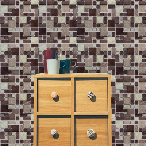 Truu Design 10-in x 10-in Self-Adhesive Beige/Brown Geometric Wall Decal