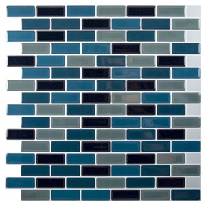 Décalque mural auto-adhésif géométrique bleu et noir par Truu Design, 10 po x 10 po
