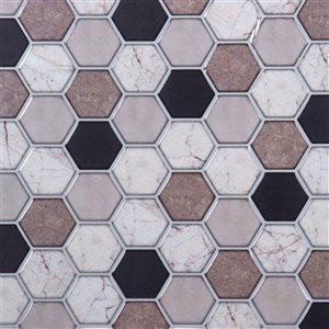 Décalque mural auto-adhésif hexagone géométrique brun par Truu Design, 10 po x 10 po