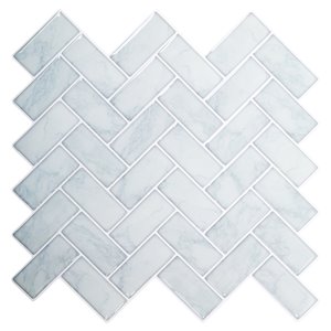 Décalque mural auto-adhésif chevron géométrique blanc marbre par Truu Design, 10 po x 10 po
