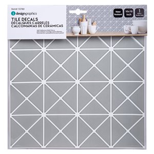 Décalque mural auto-adhésif géométrique gris argenté et blanc par Truu Design, 10 po x 10 po