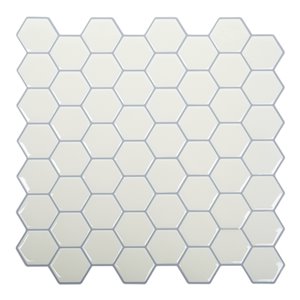 Décalque mural auto-adhésif hexagone géométrique blanc par Truu Design, 10 po x 10 po