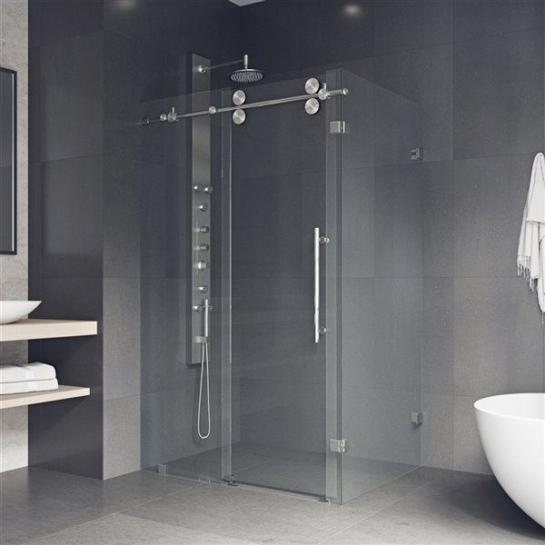 Vigo Frameless Shower Door, Clear/Stainless Steel, 60 W x 74 H