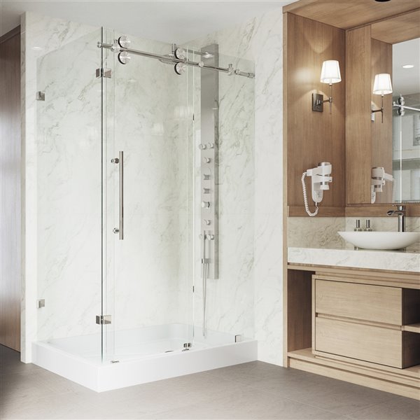 VIGO Winslow&nbsp;36-in D x&nbsp;48-in W x&nbsp;80-in H Frameless Stainless Steel Sliding Shower Enclosure with Clear Glass and Base