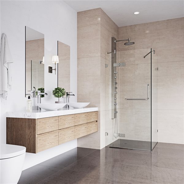 VIGO Monteray&nbsp;34-in D x&nbsp;46-in W x&nbsp;73-in H Frameless Chrome Hinged Shower Enclosure with Clear Glass