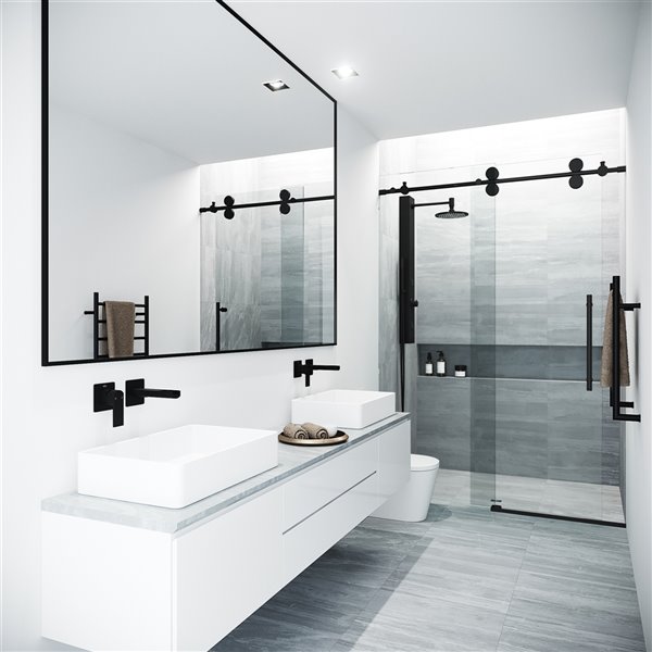 VIGO Elan&nbsp;68 to 72-in W x&nbsp;74-in H Frameless Matte Black Sliding Shower Door with Clear Glass and Handle