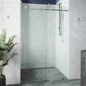 VIGO Elan 76-in x 68-in to 72-in Frameless Bypass/Sliding Stainless Steel Shower Door (Clear Glass)