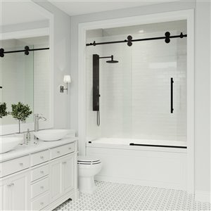 VIGO Elan 65.5-in x 60-in Frameless Bypass/Sliding Matte Black Bathtub Door (Clear Glass)