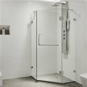 Porte de douche Piedmont de VIGO à charnière sans cadre de 73,38 po x 34,14 po, chrome (verre clair)