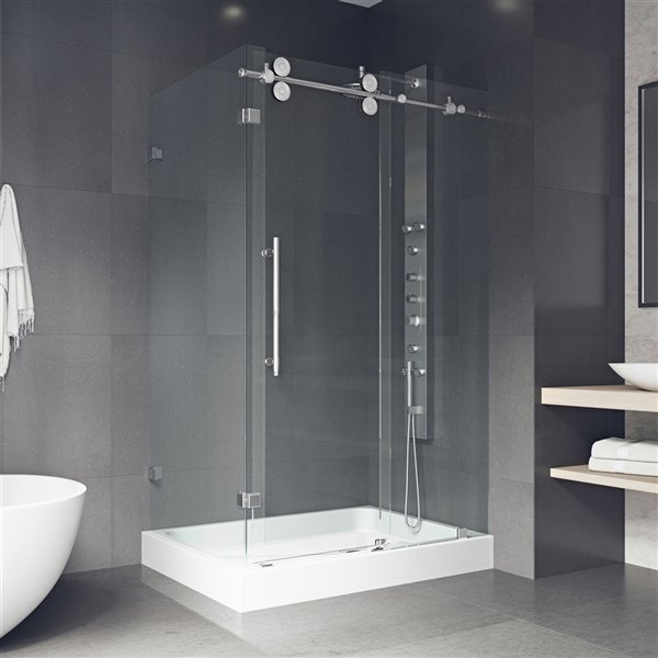 VIGO Winslow 79.38-in x 36.13-in to 48.13-in Frameless Bypass/Sliding Chrome Shower Door (Clear Glass)