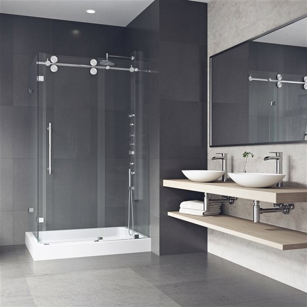 VIGO Winslow 79.38-in x 36.13-in to 48.13-in Frameless Bypass/Sliding Chrome Shower Door (Clear Glass)