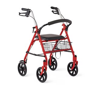 Medline Red Fold-Up/Easy Storage Basic Rollator Walker with brakes 300-lb Weight Capacity