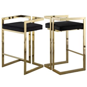 Plata Import Harvey Counter Height (22-in To 26-in) Black Velvet Stool with Gold Steel Base (Set of 2)