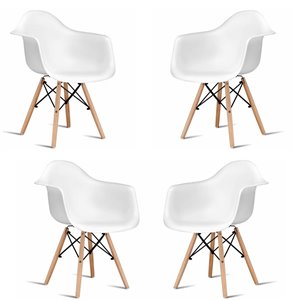 Plata Import Bucket White Dining Chair with Wood Legs (Set of 4)