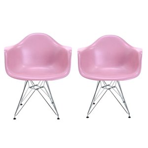 Plata Import Bucket Kid's Chairs 22-in Pink with Chrome Legs (Set of 2)