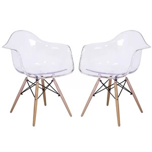 Plata Import Bucket Clear Dining Chair with Wood Legs (Set of 2)