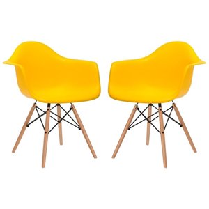 Plata Import Bucket Kid's Chairs 22-in Yellow Chair with Wood Legs (Set of 2)