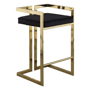 Plata Import Harvey Counter Height (22-in To 26-in) Black Velvet Stool with Gold Stainless Steel Base