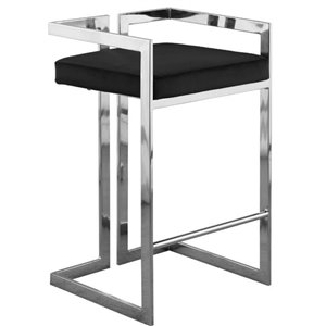 Plata Import Harvey Counter Height (22-in To 26-in) Black Velvet Stool with Chrome Stainless Steel Base