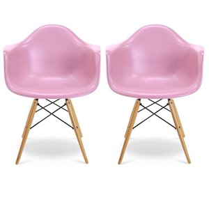 Plata Import Bucket Pink Dining Chair with Wood Legs (Set of 2)