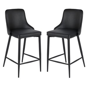 Plata Import Island Counter Height (22-in To 26-in) Black Leather Stol with Black Metal Base (Set of 2)