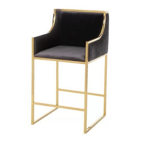 Plata Import Bella Counter Height (22-in To 26-in) Black Velvet Stool with Gold Stainless Steel Base (Set of 2)