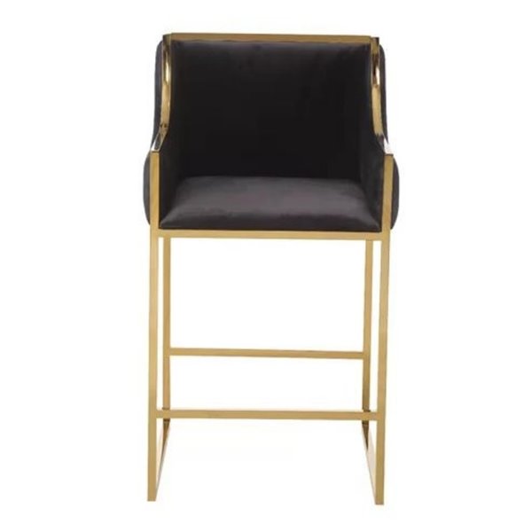 Plata Import Bella Counter Height (22-in To 26-in) Black Velvet Stool with Gold Stainless Steel Base (Set of 2)