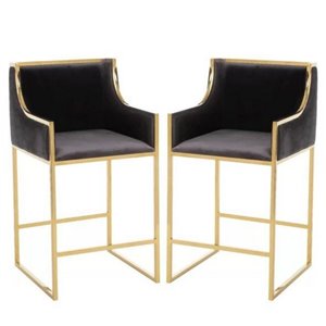 Plata Import Bella Counter Height (22-in To 26-in) Black Velvet Stool with Gold Stainless Steel Base (Set of 2)