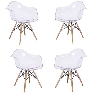 Plata Import Bucket Clear Dining Chair with Wood Legs (Set of 4)