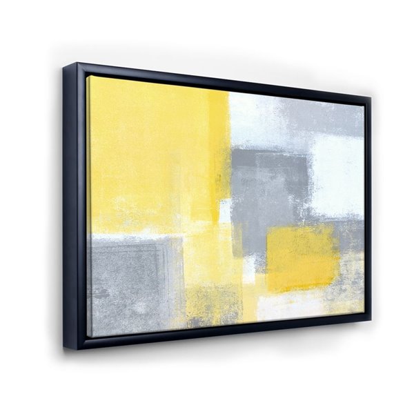 Designart Grey and Yellow Blue Abstract XXI 30-in x 40-in Canvas Wall Panel with Black Wood Frame