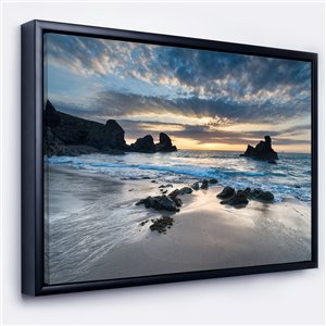 Designart 16-in x 32-in Beautiful Porthcothan Bay with Black Wood Framed Canvas Wall Panel