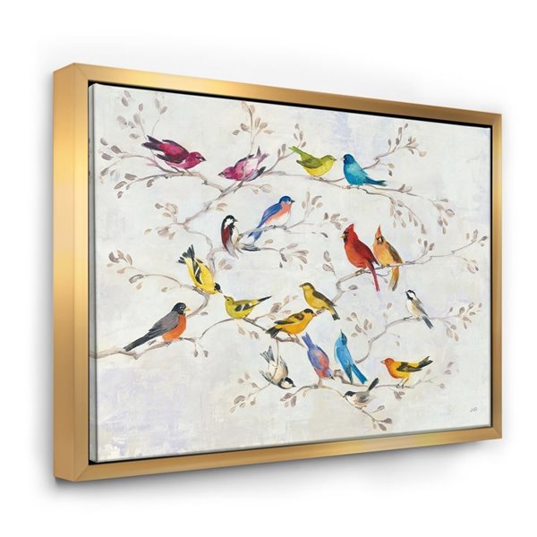 Designart Gold Wood Framed 24-in x 32-in Multi-Colour Bird on Tree ...