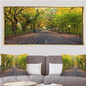 Designart 28-in x 60-in The Mall Area in Central Park with Gold Wood Framed Canvas Wall Panel