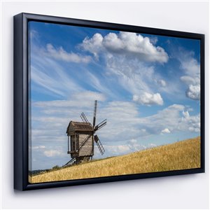 Designart 18-in x 34-in Cloudy Sky and Windmill Summer Day Landscape Black Framed Canvas