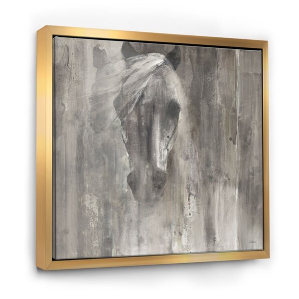 Designart Gold Wood Framed 30-in x 30-in Farmhouse Horse Canvas Wall ...